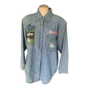 Vintage Get Lucky 50s Rock & Roll Denim Shirt Embroidered Size M